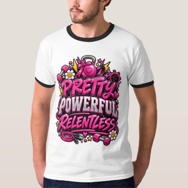 Camiseta Design de Citação de Academia Rosa Implacável Pode (Frente)