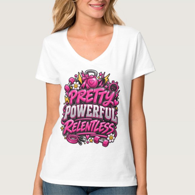 Camiseta Design de Citação de Academia Rosa Implacável Pode (Frente)