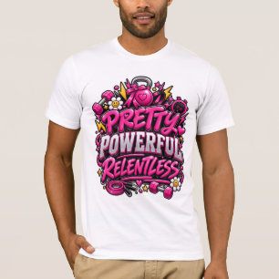 Camiseta Design de Citação de Academia Rosa Implacável Pode