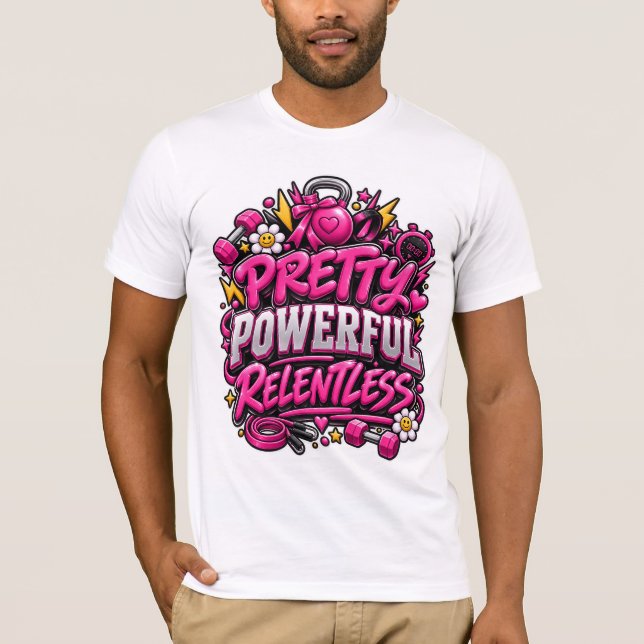 Camiseta Design de Citação de Academia Rosa Implacável Pode (Frente)