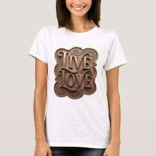 Camiseta Design de Citação LIVE LOVE em Dourado Marcante