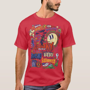 Camiseta Design de Colagem Colorida de Halloween do Spooky