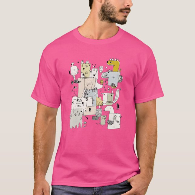 Camiseta Design de colagem de rostos de animais caprichosos (Frente)