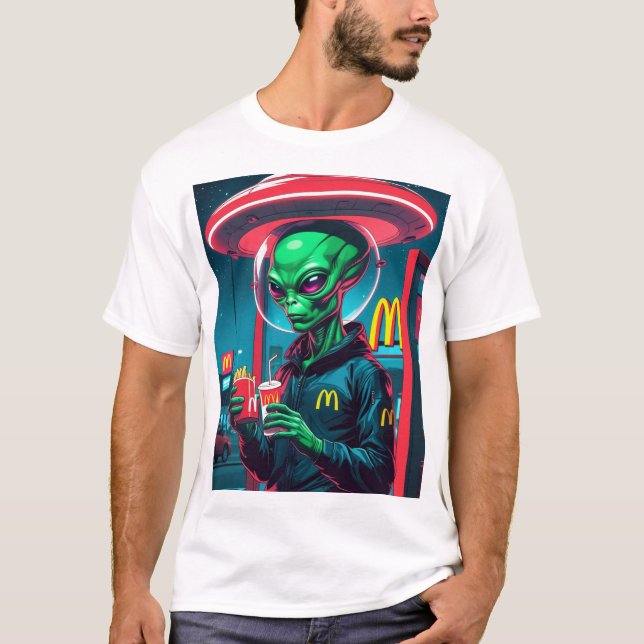 Camiseta Design de Comida rápida e extraterrestre engraçado (Frente)