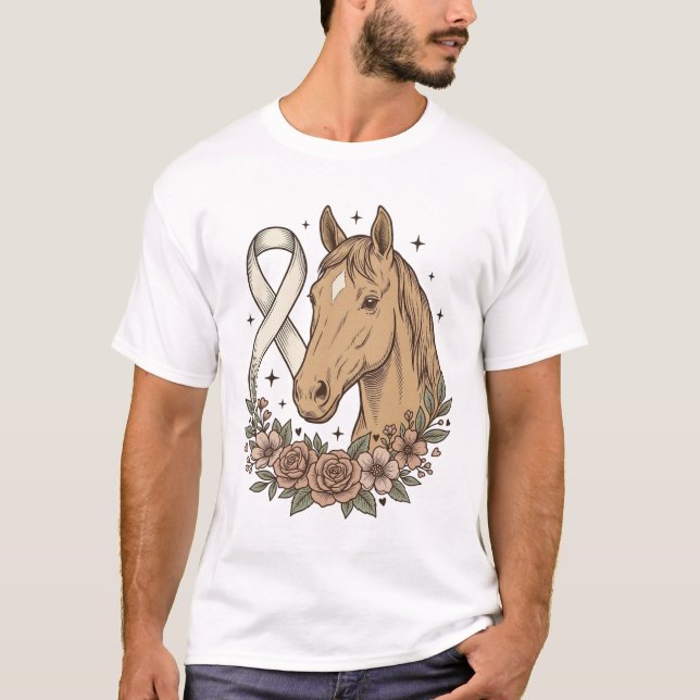 Camiseta Design de Conscientização Floral com Fita de Caval (Frente)