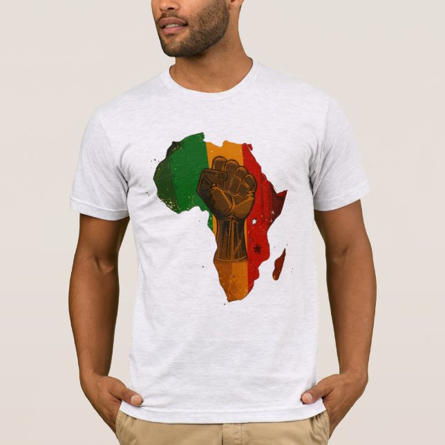 Camiseta Design de Contorno Pan-Africano Raised Fist & Afri (Frente)