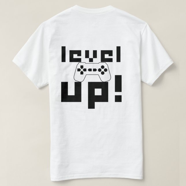 Camiseta Design de controladora de jogos de nível para cima (Verso do Design)
