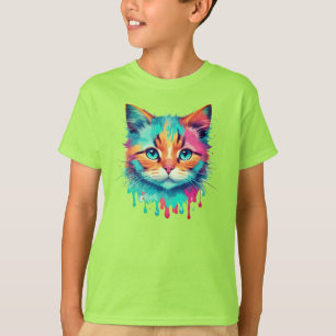 Camiseta Design de cor múltipla na face de gato cômodo