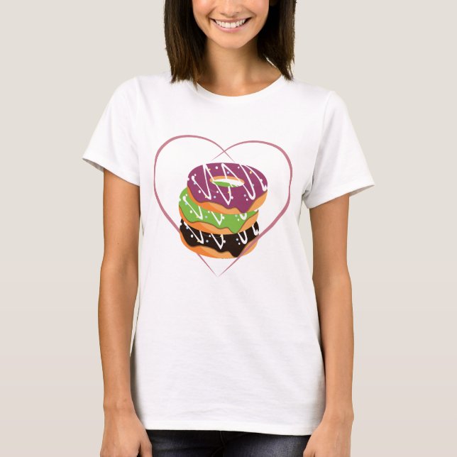 Camiseta Design de Coração de Donut Empilhado Amor (Frente)
