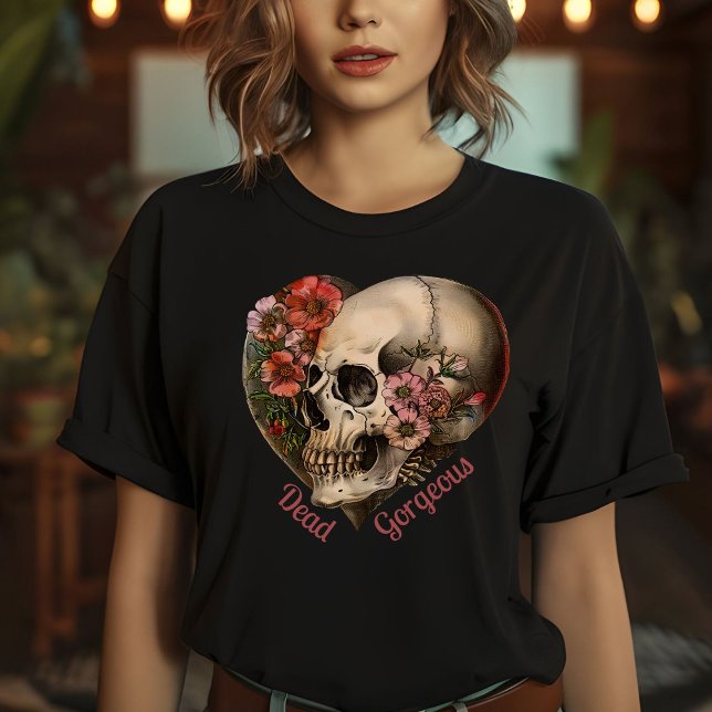 Camiseta Design de Coração Floral Crânio (Criador carregado)