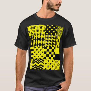 Camiseta Design de Correção de Padrões Mistos Pretos Amarel