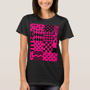 Camiseta Design de Correção de Padrões Mistos Pretos Rosa