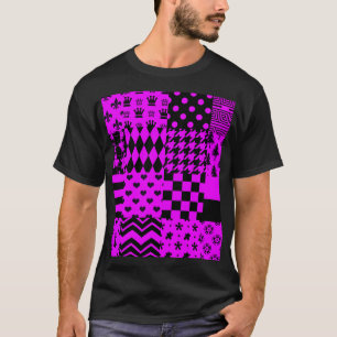 Camiseta Design de Correção de Padrões Mistos Pretos Roxos