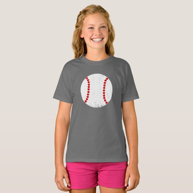 Camiseta Design de costura simples com coração de baseball (Frente Completa)