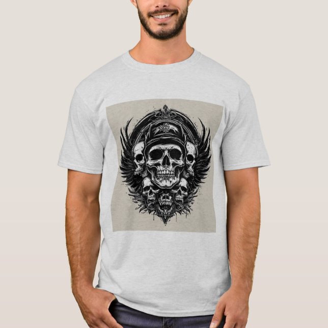 Camiseta Design de crânio com Asas e Símbolos (Frente)