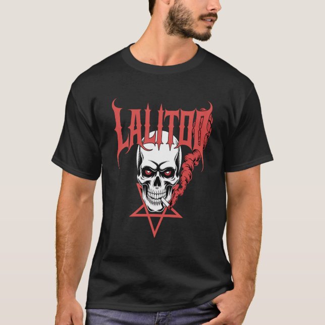 Camiseta Design de crânio de metal pesado com esqueleto fum (Frente)
