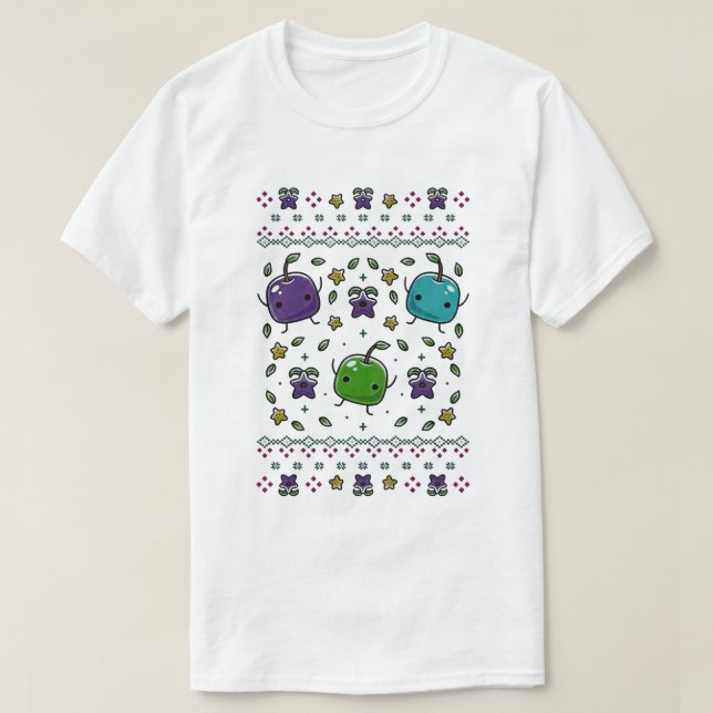 Camiseta Design de Croché do Junimo e Stardrop de Stardew V (Frente do Design)