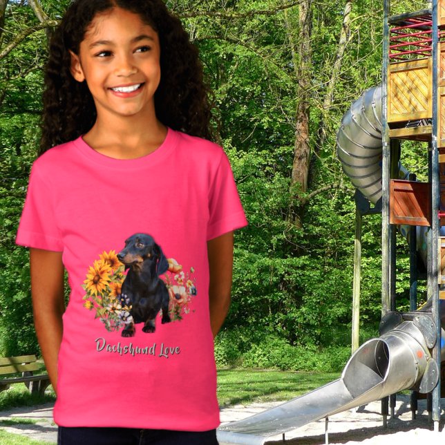 Camiseta Design de Dachshund Amor em Flores Silvestres (Criador carregado)