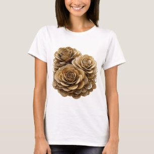 Camiseta Design de declaração de ROSAS DOURADAS Prateadas J