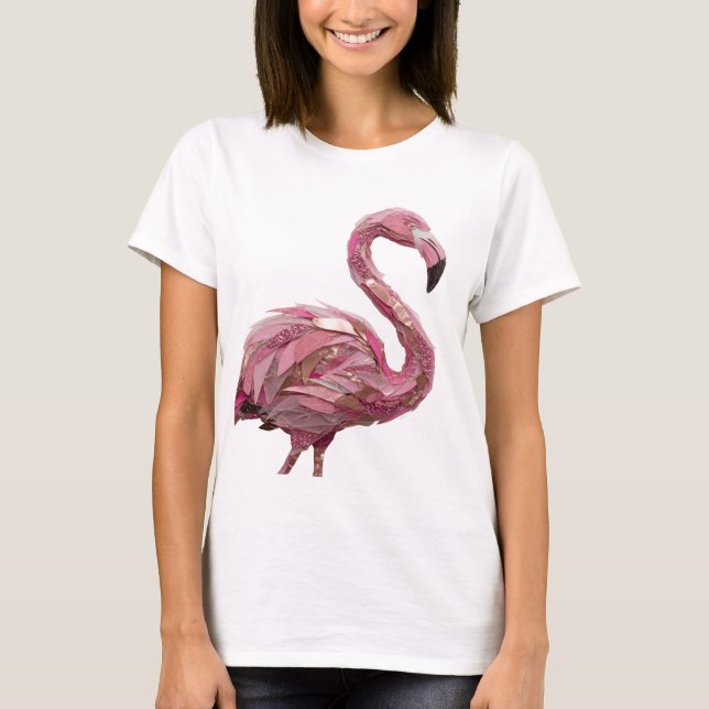 Camiseta Design de declaração FLAMINGO ROSA Prata Limpa (Frente)