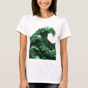 Camiseta Design de declaração ONDA DE MOEDAS VERDES Sharp G