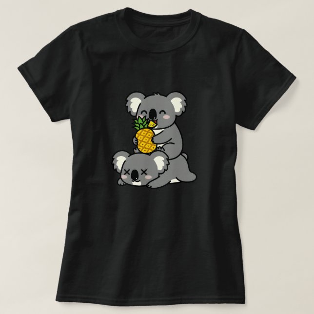 Camiseta Design de desenho animado de coalas fofos comendo  (Frente do Design)