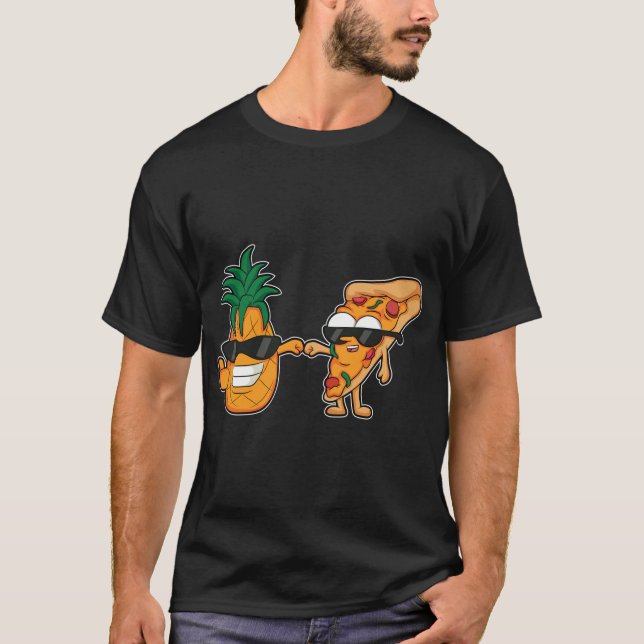 Camiseta design de desenho animado de pizza e abacaxi (Frente)