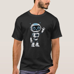 Camiseta Design de desenho animado de robô fofo acenando