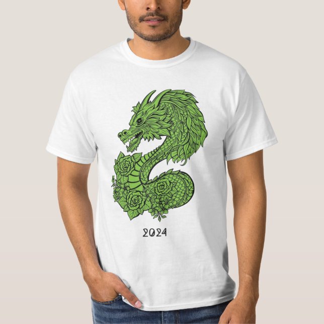 camiseta design de dragão de madeira verde (Frente)