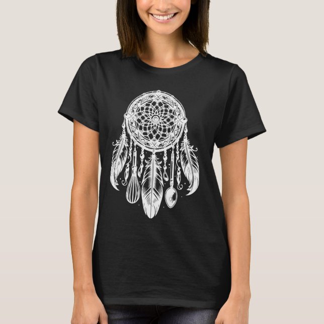Camiseta Design de Dreamcatcher com Penas para Dentes Boêmi (Frente)