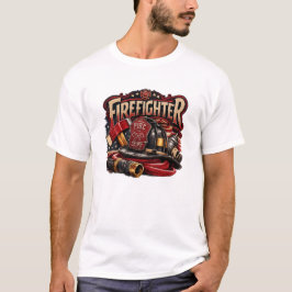 Camiseta Design de Emblema Retro de Bombeiro Antigo