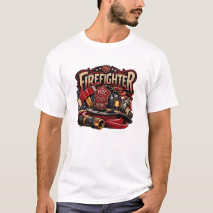 Camiseta Design de Emblema Retro de Bombeiro Antigo
