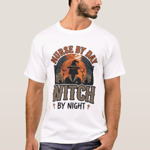 Camiseta Design de enfermeira bruxa vintage de Halloween_1