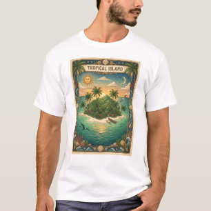 Camiseta design de estilo de carta de tarô de ilha tropical