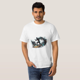 Camiseta Design de Explosão Neon de Jogador de Futebol Abst