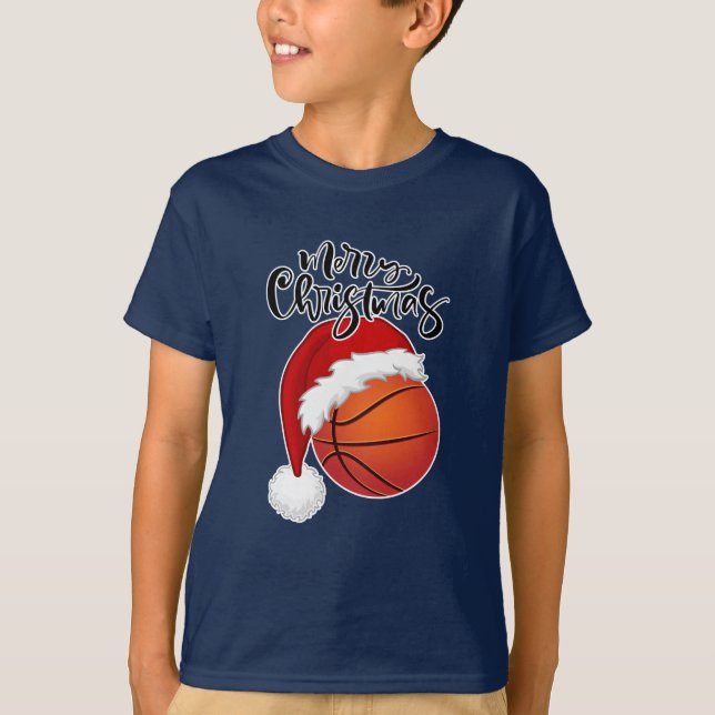 Camiseta design de fã de basquete do Xmas legal Feliz Natal (Frente)