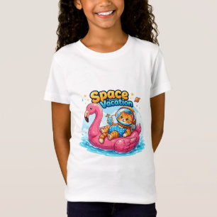Camiseta Design de Férias do Gato Espacial Kawaii