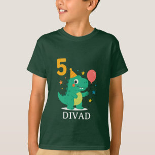 Camiseta Design de festa de 5 anos do dinossauro fofo  