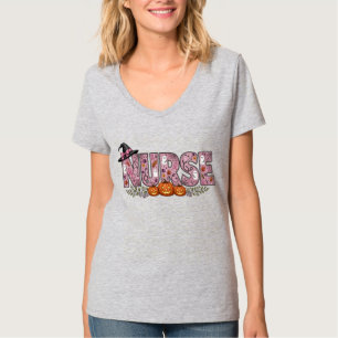 Camiseta Design de Fita Rosa de Enfermeira de Halloween