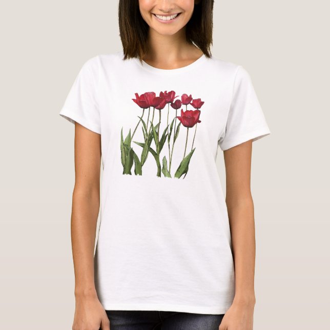 Camiseta DESIGN de Flor de Arte Floral RED TULIPS (Frente)