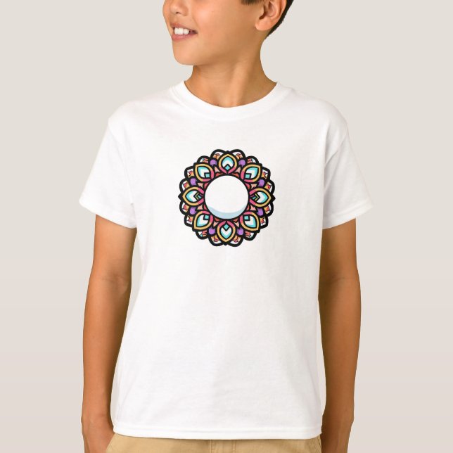 Camiseta Design de Flor de Mandala Colorida (Frente)