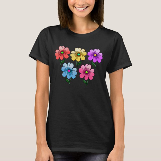 Camiseta design de flores de 5 cores (Frente)