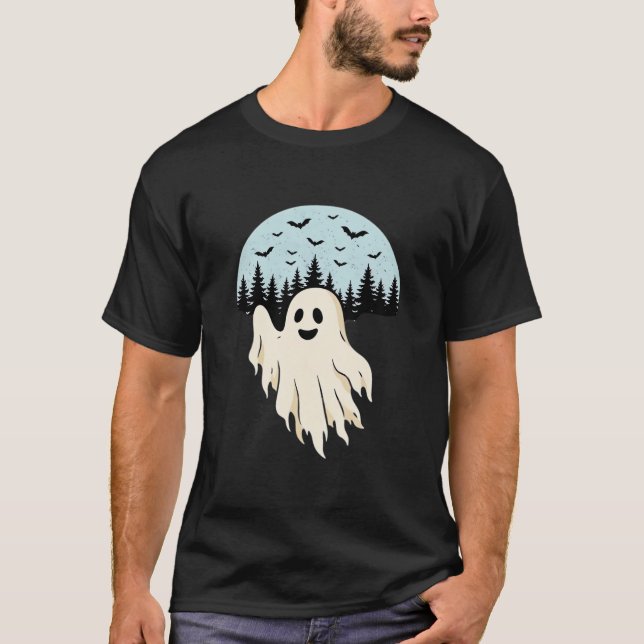 Camiseta Design de Floresta da Lua Fantasma de Halloween_1 (Frente)