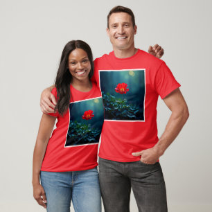 Camiseta Design de Foco de Flor Vermelha Única