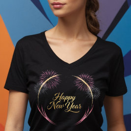 Camiseta Design de Fogos de Artifício para Feliz Ano Novo