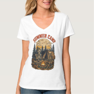 Camiseta Design de fogueira de acampamento esqueleto de ver