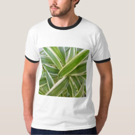 Camiseta Design de Folha Floral Verde e Branco