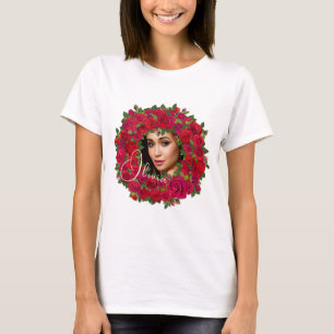 Camiseta Design de Foto de Rosa Vermelha com Texto Personal