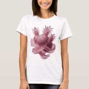 Camiseta Design de FRUTA de VIDRO ROSA Prata Engraçado