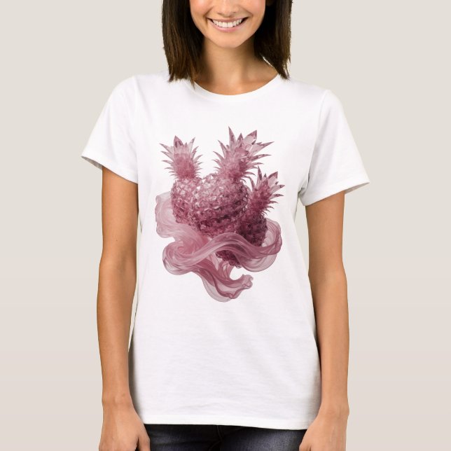Camiseta Design de FRUTA de VIDRO ROSA Prata Engraçado (Frente)